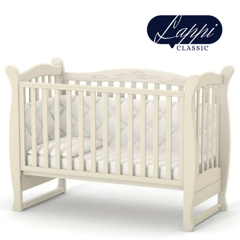 Lettino per neonati affiancabile al letto Lappi Gekko 120x60. Può essere utilizzata con ruote oppure con meccanismo a dondolo per cullare il bambino. Colore vanilia-latte