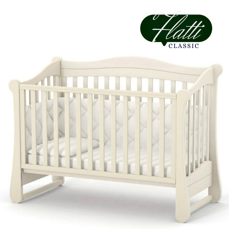 Lettino per neonati affiancabile al letto dei genitori Flatti Gekko 120x60. Può essere dotato di ruote oppure di meccanismo a dondolo per cullare il bambino. Colore: vanilia latte