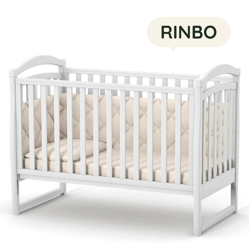Lettino per neonati affiancabile al letto Rinbo Gekko 120x60. Può essere utilizzata con ruote oppure con meccanismo a dondolo per cullare delicatamente il bambino. Colore bianco.