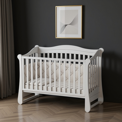 Lettino per neonati affiancabile al letto dei genitori Flatti Gekko 120x60. Può essere dotato di ruote oppure di meccanismo a dondolo per cullare il bambino. Colore: bianco