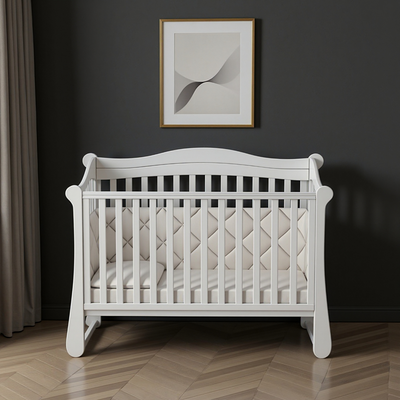 Lettino per neonati affiancabile al letto dei genitori Flatti Gekko 120x60. Può essere dotato di ruote oppure di meccanismo a dondolo per cullare il bambino. Colore: bianco