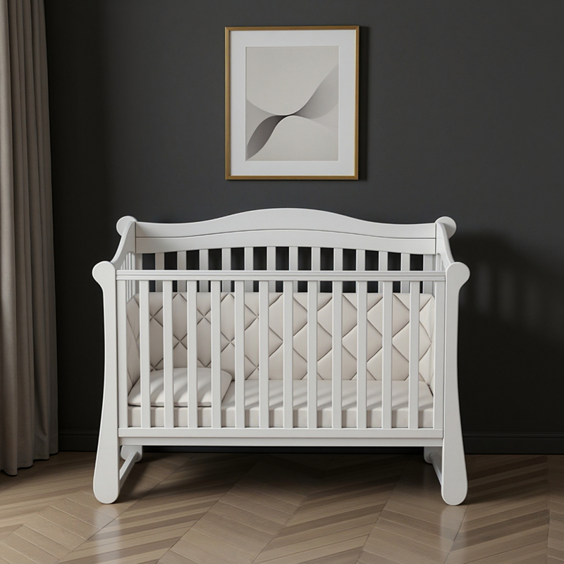 Lettino per neonati affiancabile al letto dei genitori Flatti Gekko 120x60. Può essere dotato di ruote oppure di meccanismo a dondolo per cullare il bambino. Colore: bianco