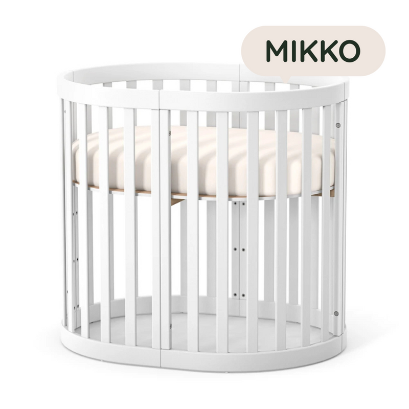 Culla per neonati ovalizzata evolutiva per bambini Mikko Gekko Kids 90×70 cm. Colore bianco.