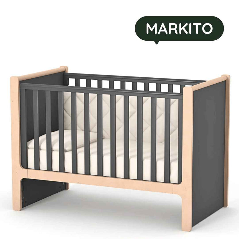 Lettino per bambini Markito Gekko Kids 120x60. Colore: grigio scuro - legno naturale