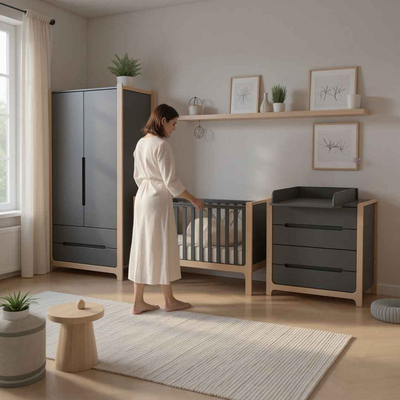 Lettino per bambini Markito Gekko Kids 120x60. Colore: grigio scuro - legno naturale