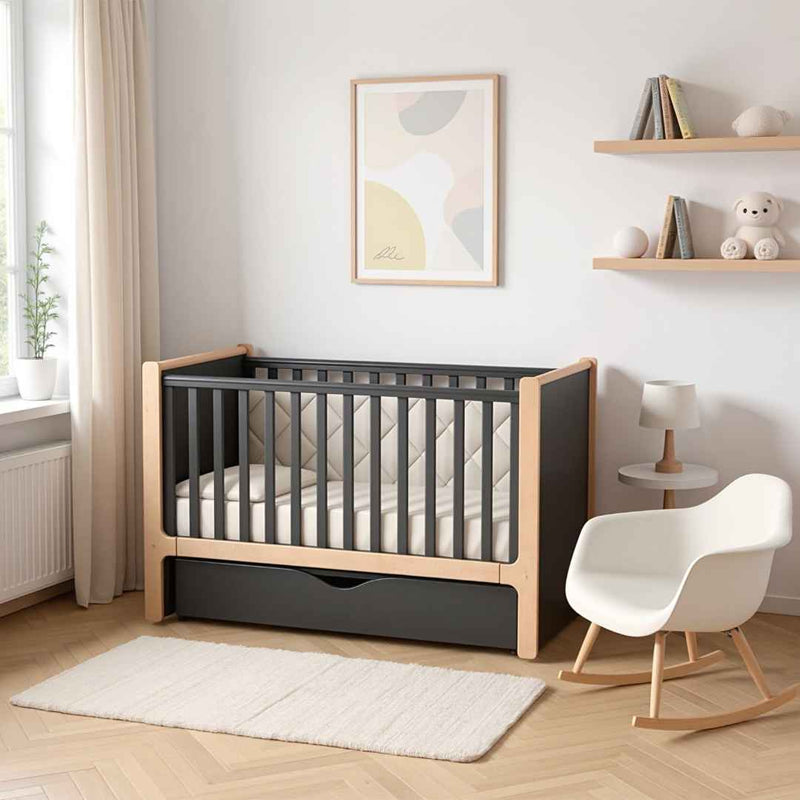 Lettino per bambini Markito Gekko Kids 120x60. Colore: grigio scuro - legno naturale
