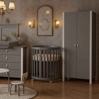 Culla per neonati ovalizzata evolutiva per bambini Mikko Gekko Kids 90×70 cm. Colore grigio.