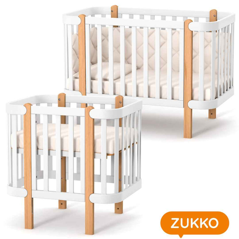 Lettino affiancabile al letto Zukko Gekko Kids. Evolutivo – Culla e lettino 2 in 1. Colore bianco-legno naturale