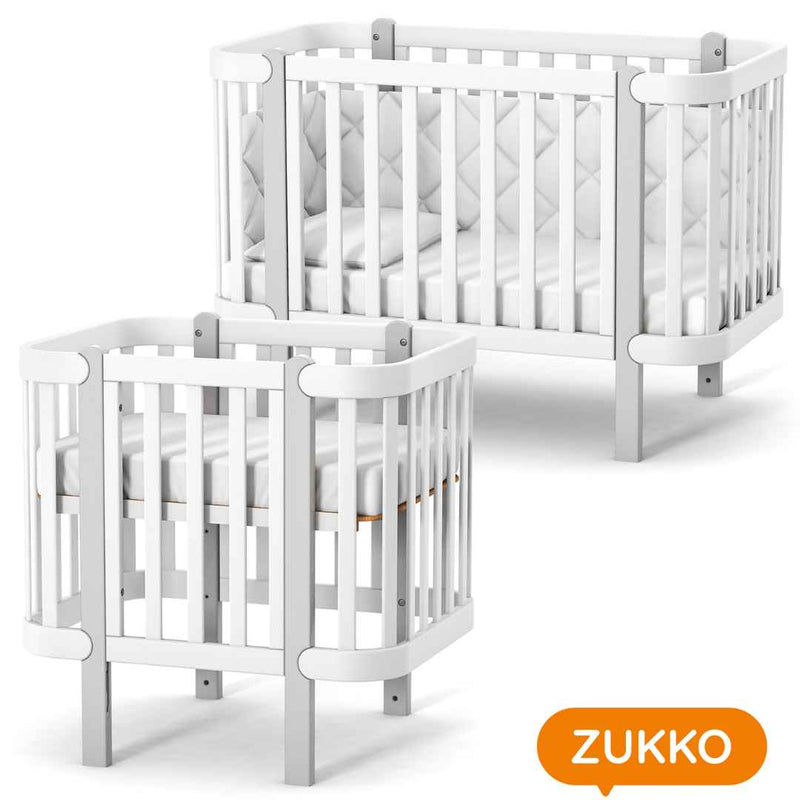 Lettino affiancabile al letto Zukko Gekko Kids. Evolutivo – Culla e lettino 2 in 1. Colore bianco-grigio.