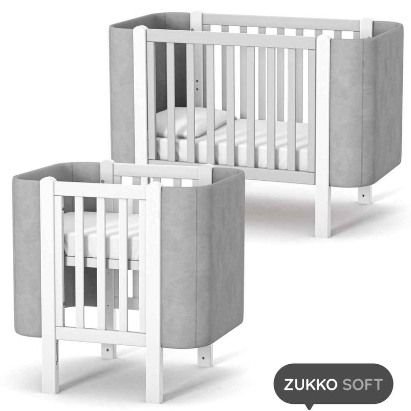 Lettino affiancabile al letto Zukko Soft Gekko. Evolutivo – Culla e lettino 2 in 1. Colore grigio–bianco.