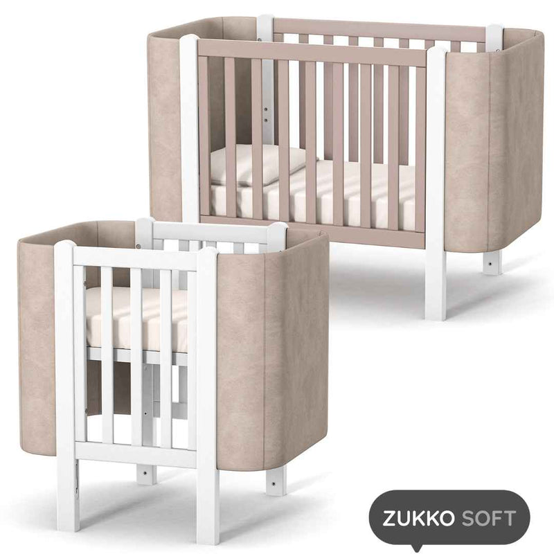 Lettino affiancabile al letto Zukko Soft Gekko. Evolutivo – Culla e lettino 2 in 1. Colore beige–bianco.