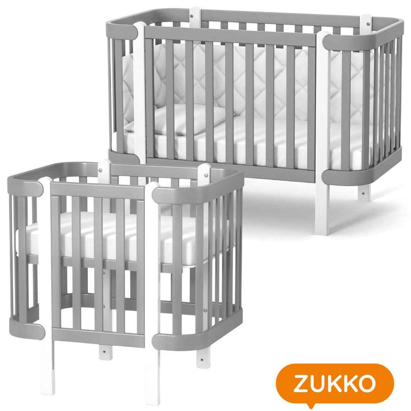 Lettino affiancabile al letto Zukko Gekko Kids. Evolutivo – Culla e lettino 2 in 1. Colore grigio-bianco.