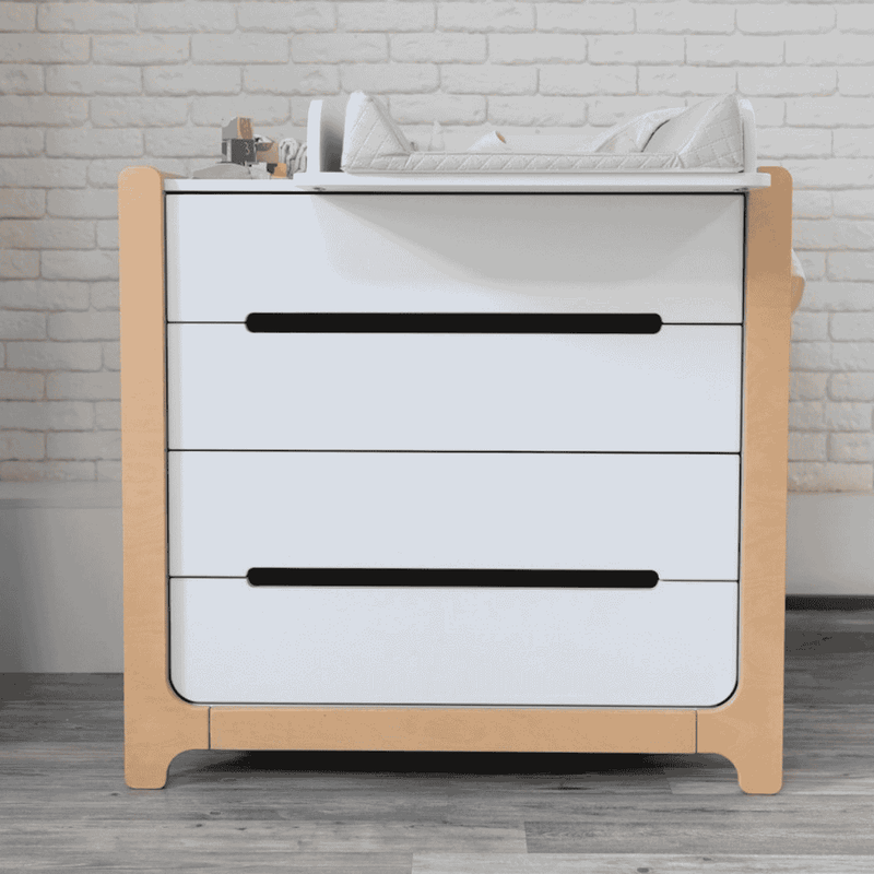 Cassettiera per bambini Markito Gekko Kids, 90x53x86 cm. Colore: bianco - legno naturale