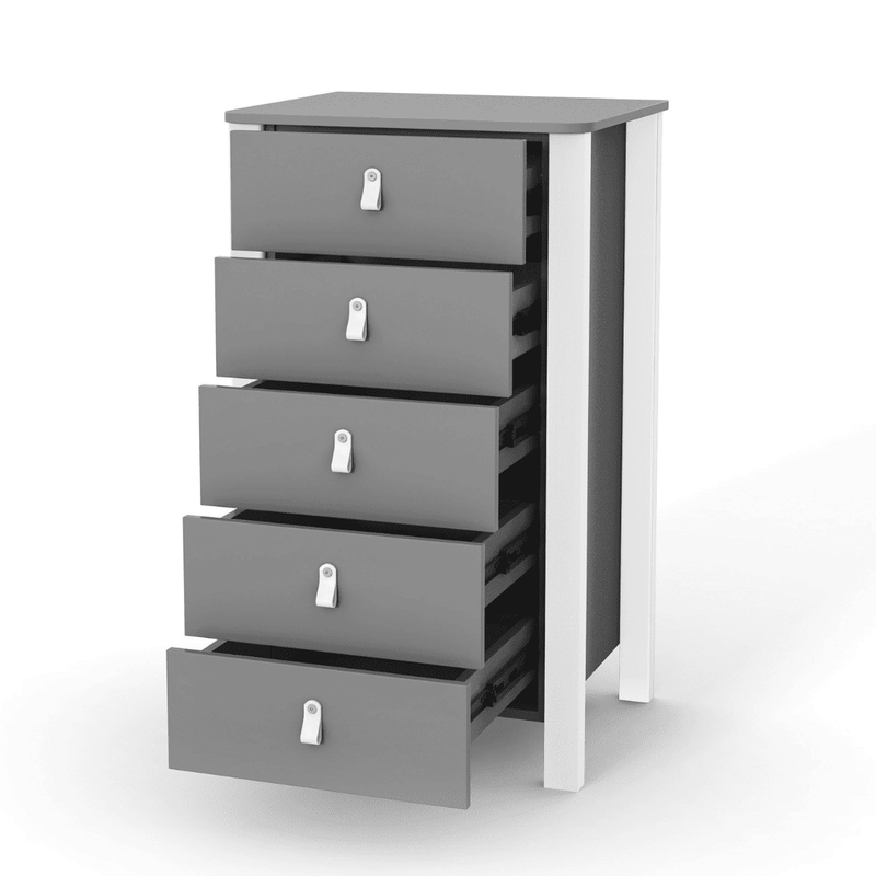 Cassettiera per bambini Zukko 600 Gekko Kids. Colore grigio-bianco.