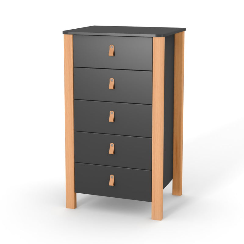 Cassettiera per bambini Zukko 600 Gekko Kids. Colore antracite-legno naturale.