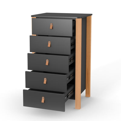 Cassettiera per bambini Zukko 600 Gekko Kids. Colore antracite-legno naturale.