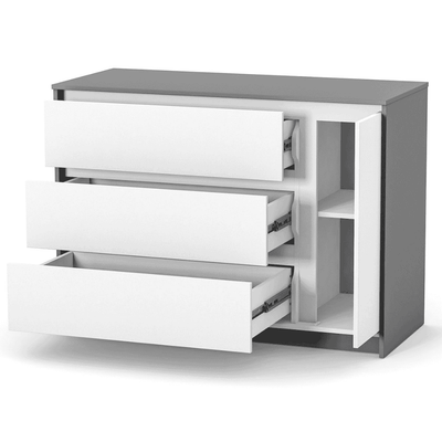 Cassettiera per bambini Lovitto Gekko Kids, 120x51x87 cm. Colore: bianco - grigio scuro