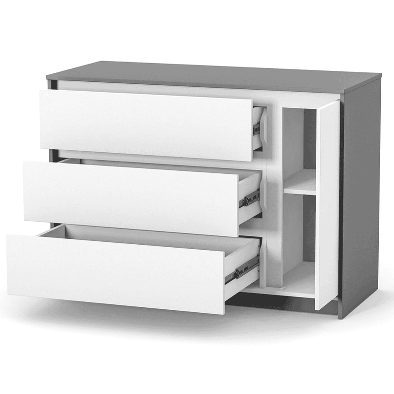 Cassettiera per bambini Lovitto Gekko Kids, 120x51x87 cm. Colore: bianco - grigio scuro