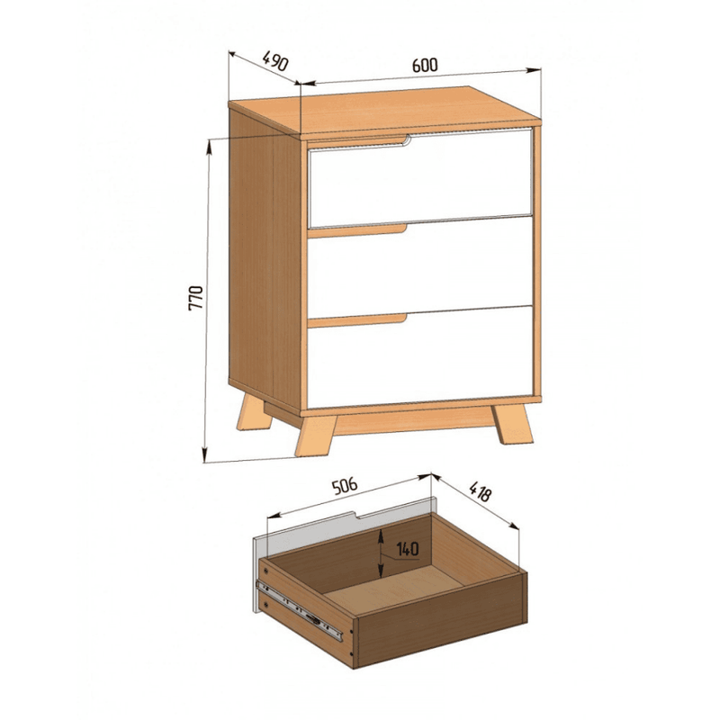 Cassettiera per bambini Lussi Gekko Kids, 60x49x80 cm. Colore: bianco - legno naturale