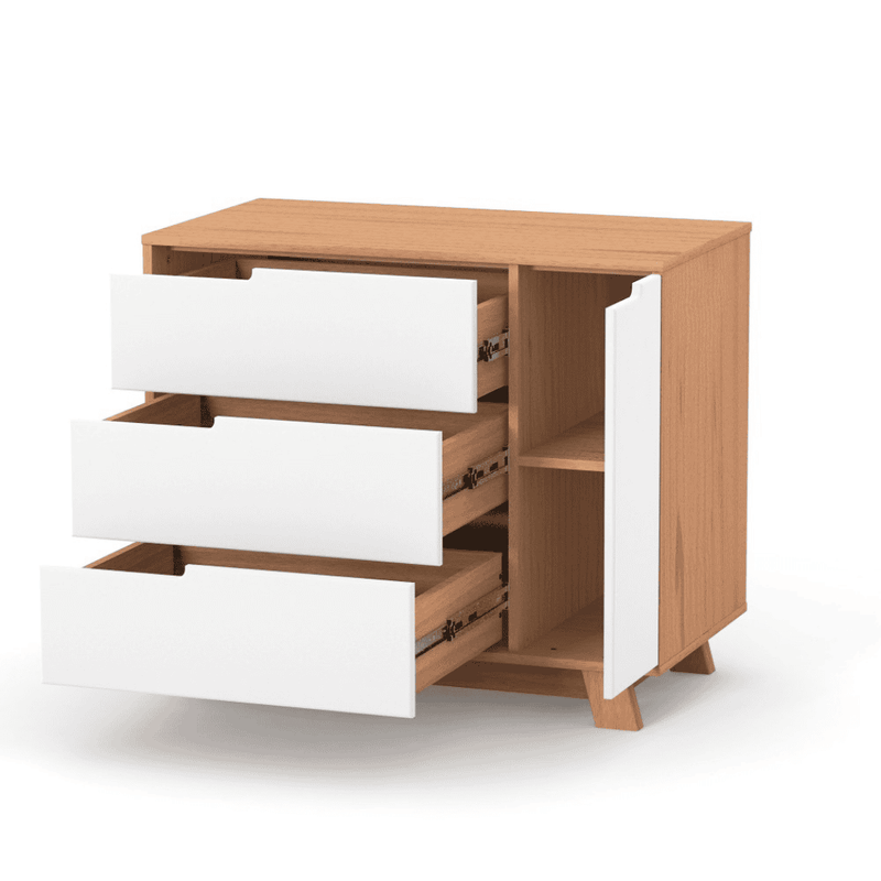 Cassettiera per bambini Lussi Gekko Kids, 90x49x77 cm. Colore: bianco - legno naturale