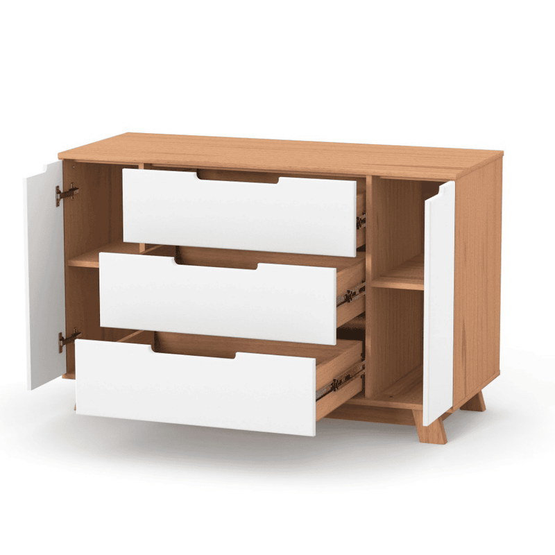 Cassettiera per bambini Lussi Gekko Kids, 120x49x77 cm. Colore: bianco - legno naturale