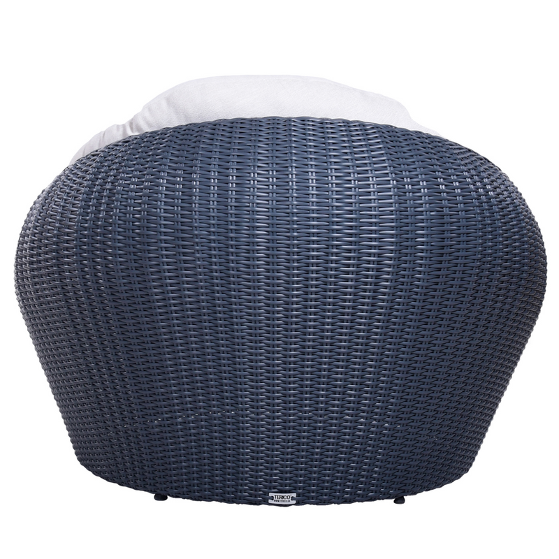 Grande poltrona in rattan sintetico PANDORA. Rattan di colore grafite. Cuscini di colore grigio.