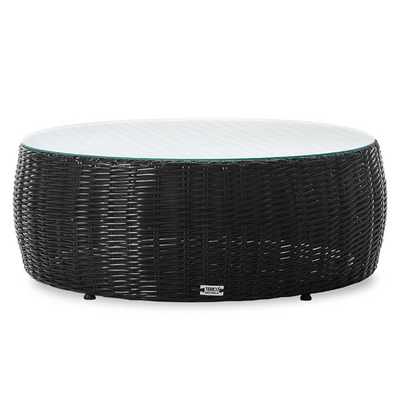 Tavolino rotondo basso in rattan PANDORA.Rattan di colore grafite.