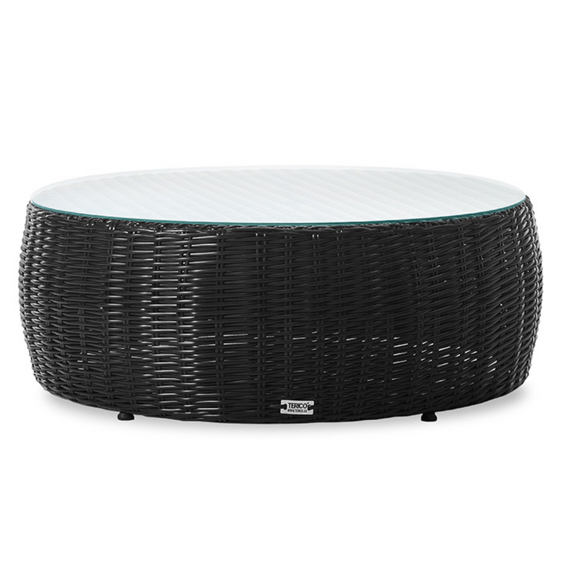 Tavolino rotondo basso in rattan PANDORA.Rattan di colore grafite.