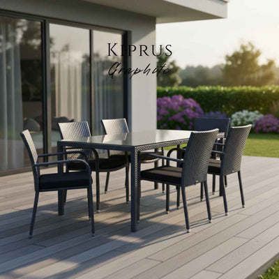 Tavolo in rattan sintetico KIPRUS Terico 160×90×75 cm. Colore: grafite