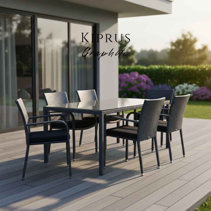 Tavolo in rattan sintetico KIPRUS Terico 160×90×75 cm. Colore: grafite