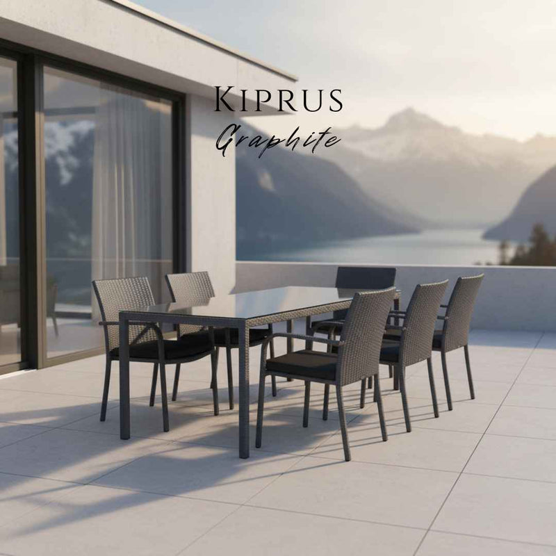 Tavolo in rattan sintetico KIPRUS Terico 160×90×75 cm. Colore: grafite