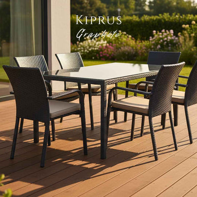 Tavolo in rattan sintetico KIPRUS Terico 160×90×75 cm. Colore: grafite