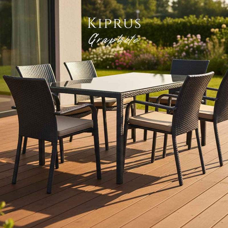 Tavolo in rattan sintetico KIPRUS Terico 160×90×75 cm. Colore: grafite