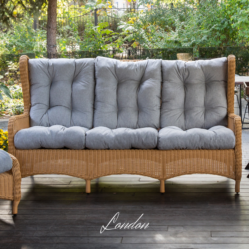 Grande divano a tre posti in rattan sintetico LONDON. Colore: beige