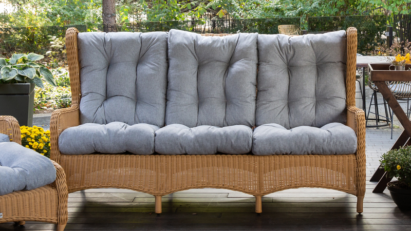 Grande divano a tre posti in rattan sintetico LONDON. Colore: beige