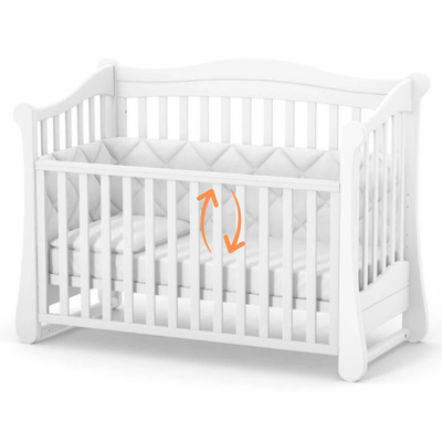 Lettino per neonati affiancabile al letto dei genitori Flatti Gekko 120x60. Può essere dotato di ruote oppure di meccanismo a dondolo per cullare il bambino. Colore: vanilia latte