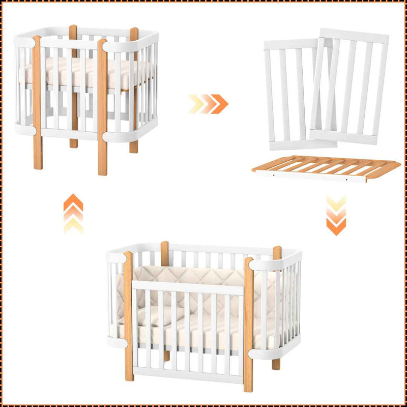 Lettino affiancabile per neonati Zukko Gekko 120x60. Evolutivo – con funzione di trasformazione disponibile. Può essere dotato di ruote o di meccanismo a dondolo per la nanna. Colore: Bianco – Faggio Naturale.