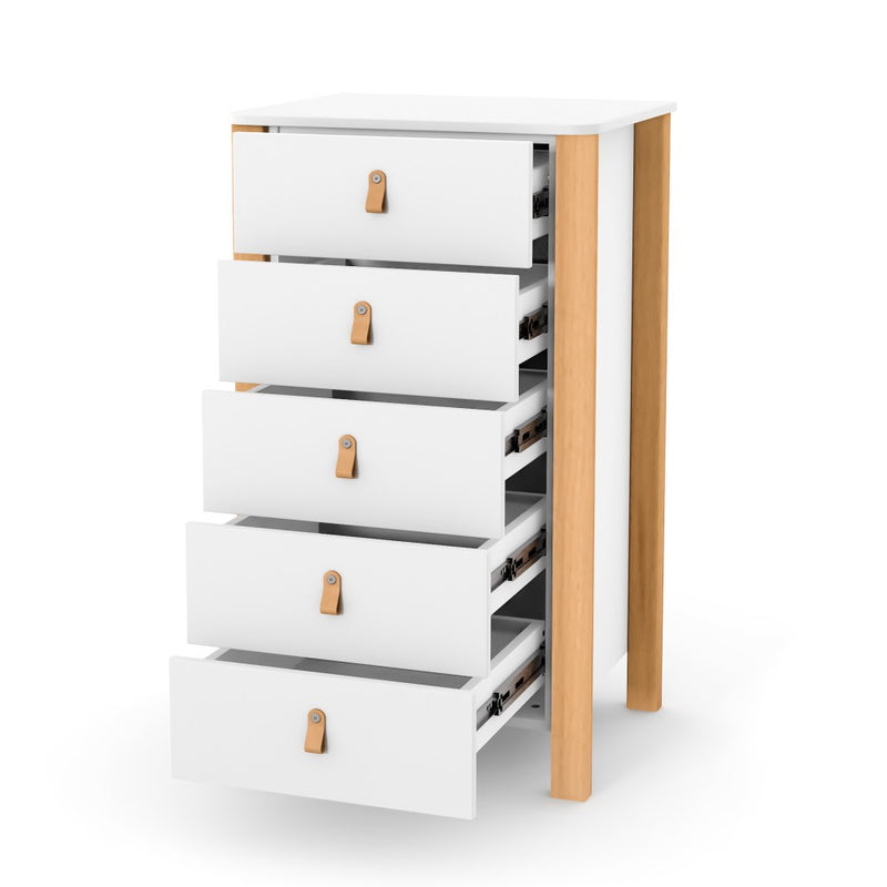 Cassettiera per bambini Zukko 600 Gekko Kids. Colore bianco-legno naturale.