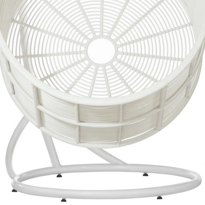 Poltrona sospesa dal design elegante con supporto TINO Terico — sedia a dondolo dalla forma arrotondata. Bianca.