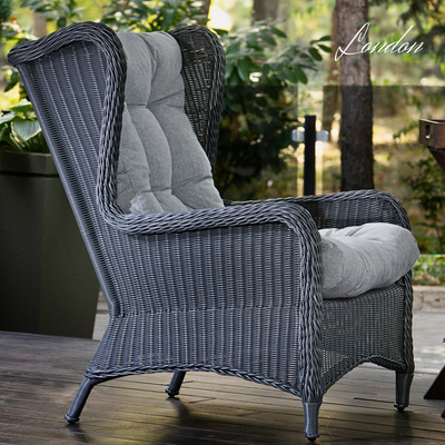 Grande poltrona in rattan sintetico LONDON. Colore: grafite