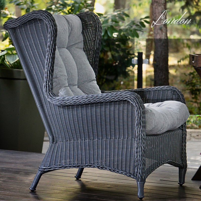 Grande poltrona in rattan sintetico LONDON. Colore: grafite
