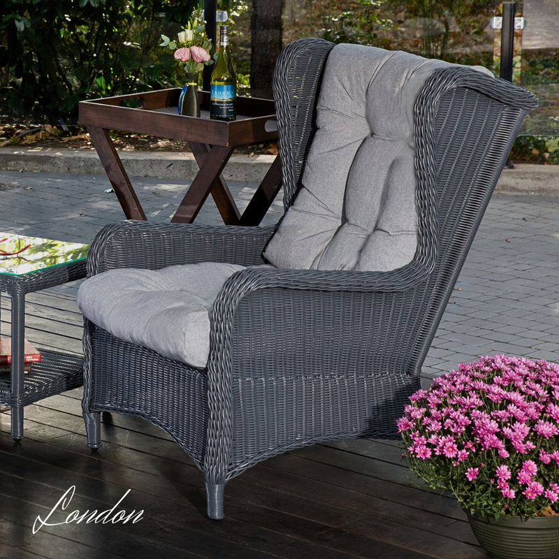 Grande poltrona in rattan sintetico LONDON. Colore: grafite