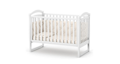 Lettino per neonati affiancabile al letto Rinbo Gekko 120x60. Può essere utilizzata con ruote oppure con meccanismo a dondolo per cullare delicatamente il bambino. Colore bianco.