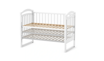 Lettino per neonati affiancabile al letto Rinbo Gekko 120x60. Può essere utilizzata con ruote oppure con meccanismo a dondolo per cullare delicatamente il bambino. Colore bianco.