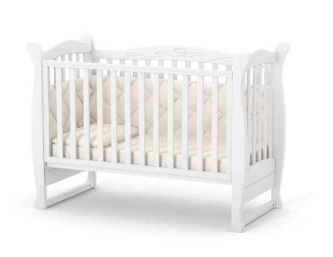 Lettino per neonati affiancabile al letto Lappi Gekko 120x60. Può essere utilizzata con ruote oppure con meccanismo a dondolo per cullare il bambino. Colore legno scuro