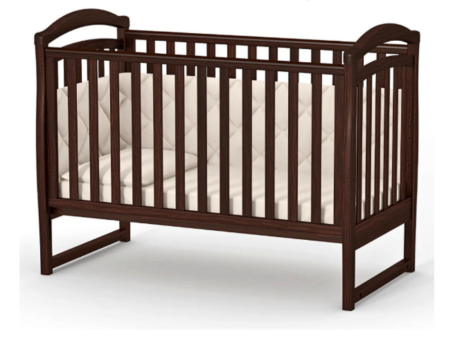 Lettino per neonati affiancabile al letto Rinbo Gekko 120x60. Può essere utilizzata con ruote oppure con meccanismo a dondolo per cullare delicatamente il bambino. Colore legno scuro
