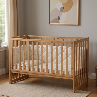 Lettino per neonati affiancabile al letto Sleeppo Gekko 120x60. Può essere utilizzata con ruote oppure con meccanismo a dondolo per cullare delicatamente il bambino. Legno
