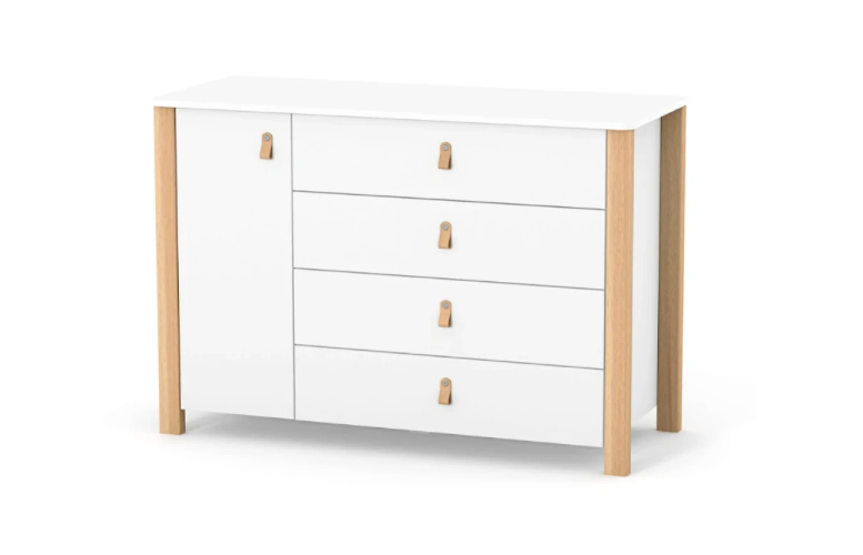 Cassettiera per bambini ZUKKO 1200 Gekko Kids. Colore bianco-legno naturale.