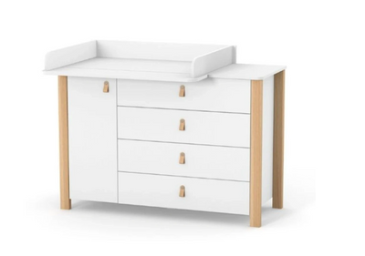 Cassettiera per bambini ZUKKO 1200 Gekko Kids. Colore bianco-legno naturale.