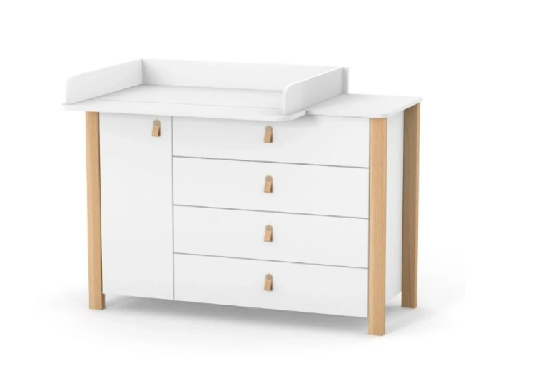 Cassettiera per bambini ZUKKO 1200 Gekko Kids. Colore bianco-legno naturale.